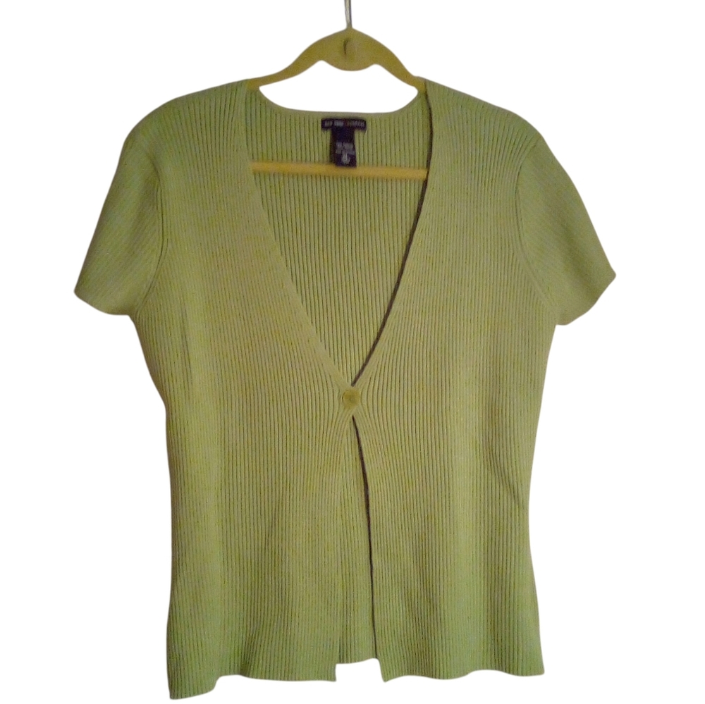 Vintage New York & Company Ribbed Stretch Sweater One Button Closure XL Green